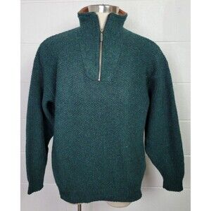 Vintage Orvis Mens Green Flecked Wool‎ Blend 1/4 Sweater Jacket USA Large